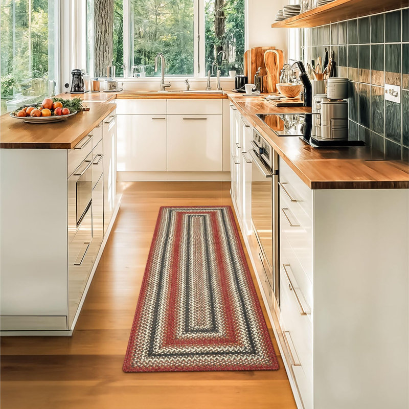 Cozell Braided Jute Non-Shedding Premium Red/Gold/Cream Rug, Rectangle 1'10" x 6'