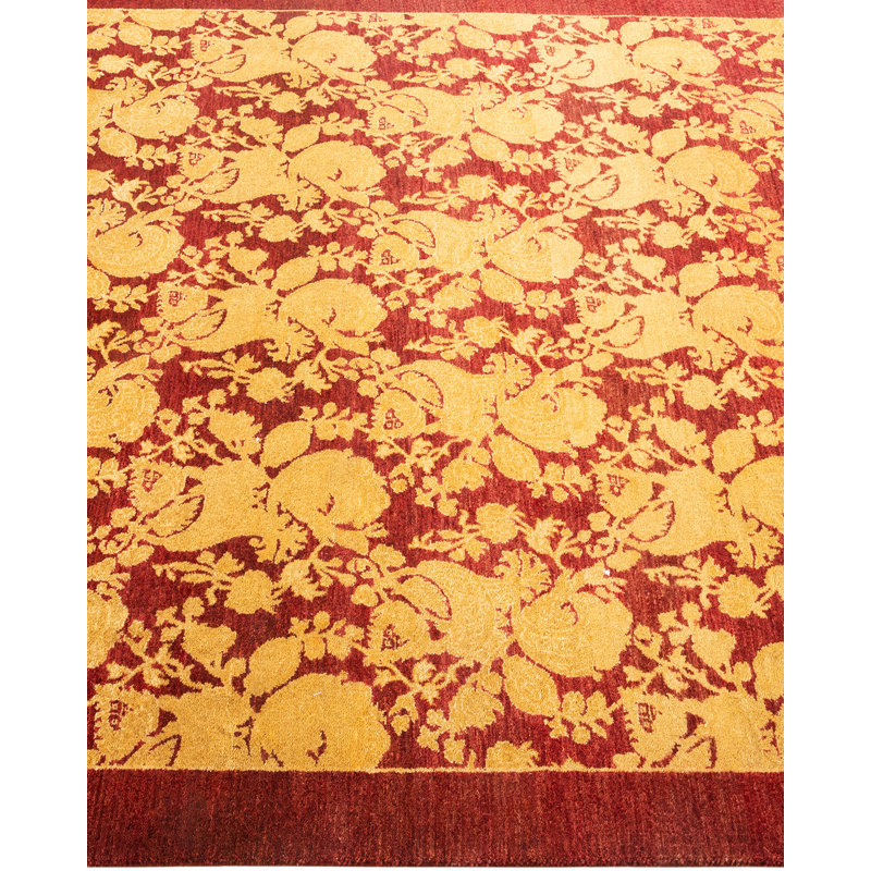 Hand-Knotted Red Wool 4' x 6' Traditional Area Rug