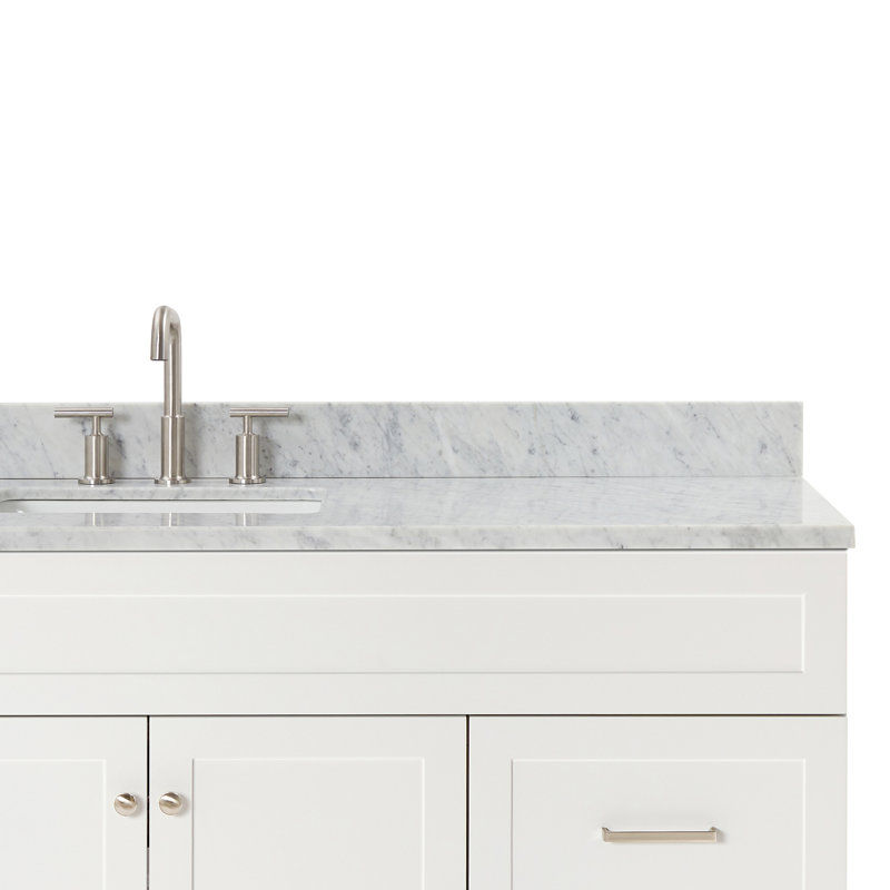 Partham 67'' Single Bathroom Vanity with Carrara Marble Top, White