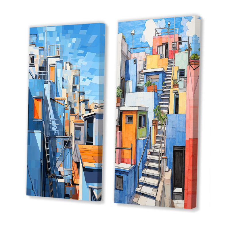Village coloré au Mexique I - ensemble de 2 impressions sur toile, Toile tendue, H 28 po x l 25 po