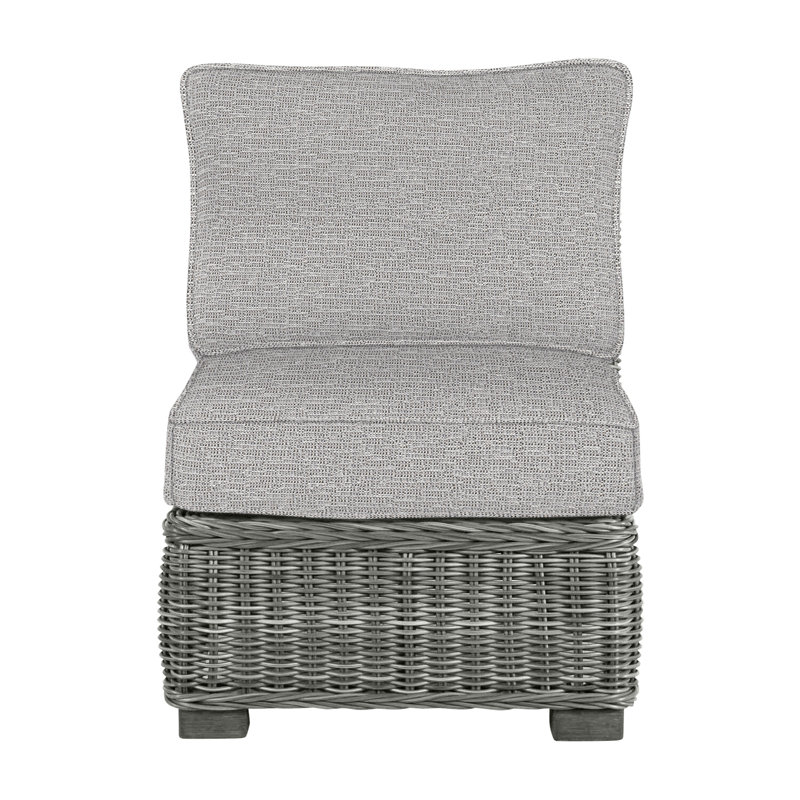 Fauteuil de chambre modulaire d'extérieur en résine tressée rustique N-Dura, Gris ardoise, Welt, Caramel tweed