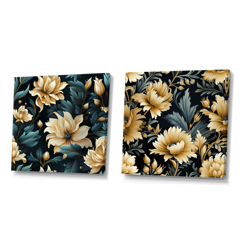 Mattheo - Ensemble de 2 collages carrés floraux, H 36 po x l 73 po, Toile tendue
