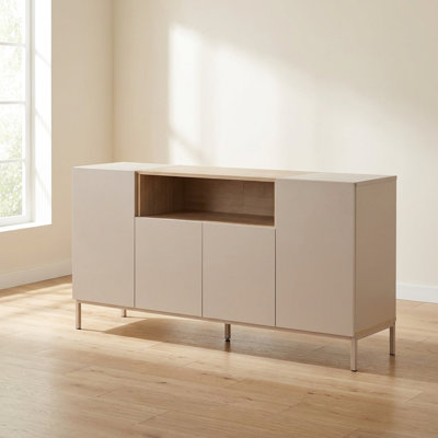 Modern Sandstone Sideboard with Sapphire Oak Accents and Ample Storage (63.0'' W x 15.7'' D x 31.5'' H)