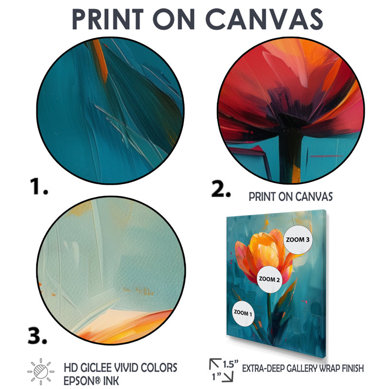 «Orange Orange Vibrant Bloom Tulips I», art mural tulipes, H 40 po x l 30 po x P 1,5 po, Cadre simple noir, bois massif
