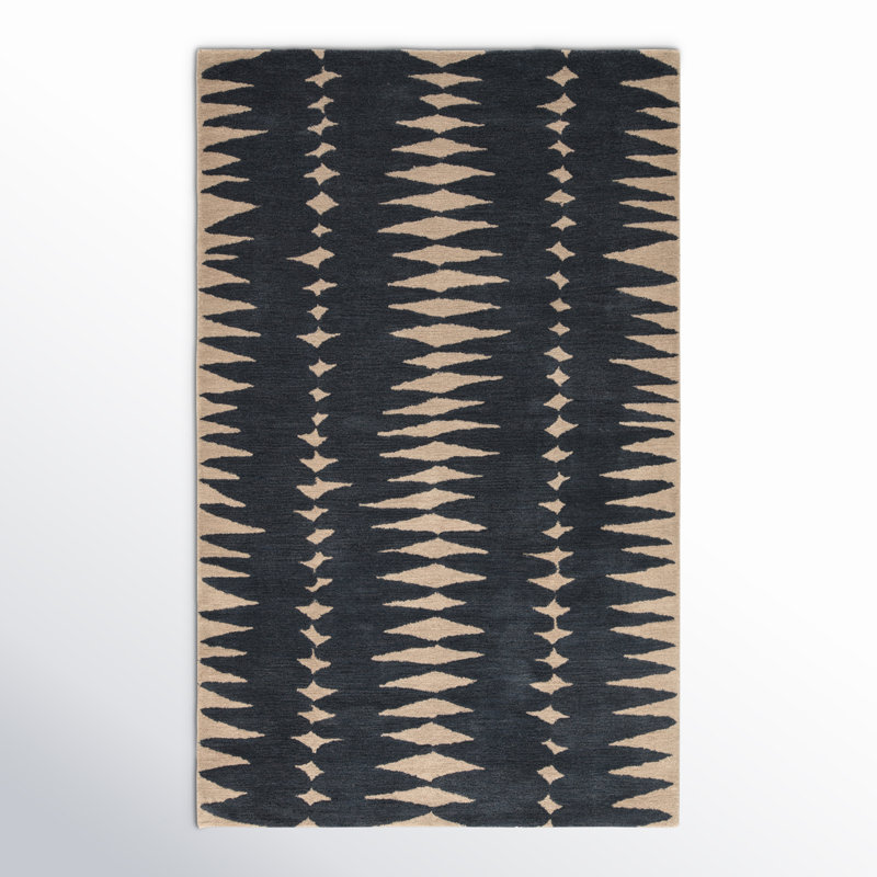 Tapis gris / ivoire en laine touffeté à la main à motif géométrique, Rectangulaire 8 pi x 11 pi