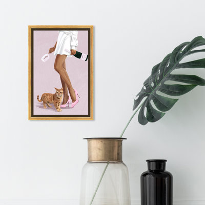 "Champagne and Pet" par Oliver Gal - cadre flottant, impression sur toile