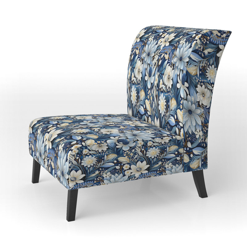 Coastal Flora And Fauna Coastal Pattern - Fauteuil de chambre rembourré de style campagnard, fauteuil d'appoint bleu