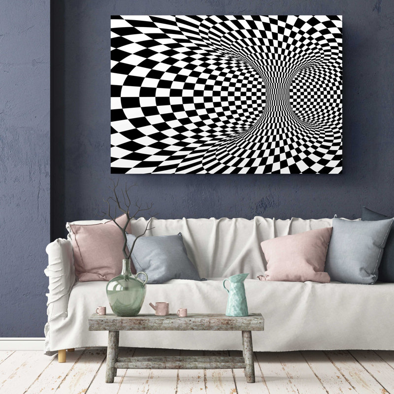Chess Board Vortex Pattern Optical Illusion On Canvas Print, 30" H x 45" W x 1" D