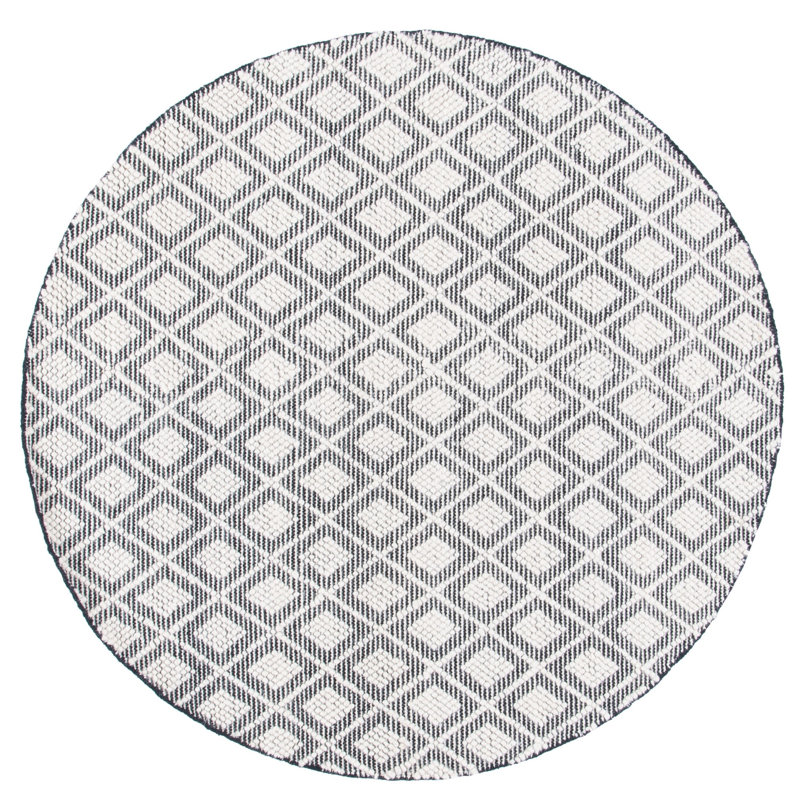 Morrilton Natura Hand Woven Wool Cotton Geometric Rug in Cream/Gray, Round 6'