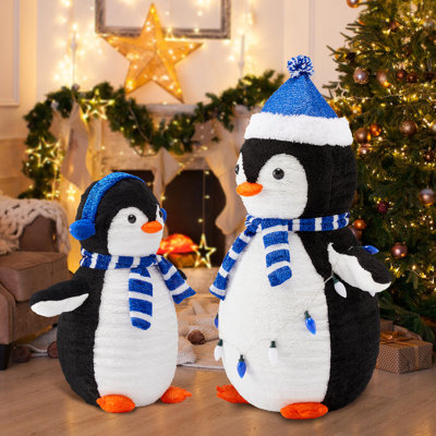 2-Piece Lighted Christmas Holiday Penguin Decorations, Pop-Up Outdoor Christmas Penguin Decor