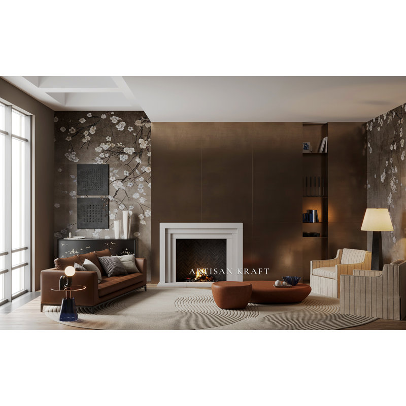 Encadrement de cheminée en pierre coulée Portland avec foyer Bullnose, Gris, 4,13 po x 65 po x 49,5 po