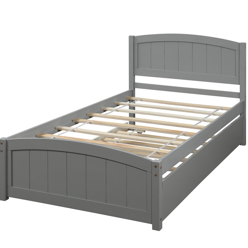 Lit plateforme simple en bois massif avec lit gigogne gris