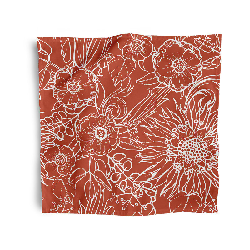 Chavi Polyester Floral Square Napkin, Orange