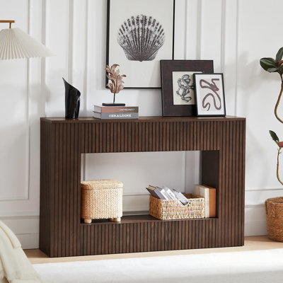55" Modern Slatted Console Table, Narrow Entryway Table For Living Room Or Hallway