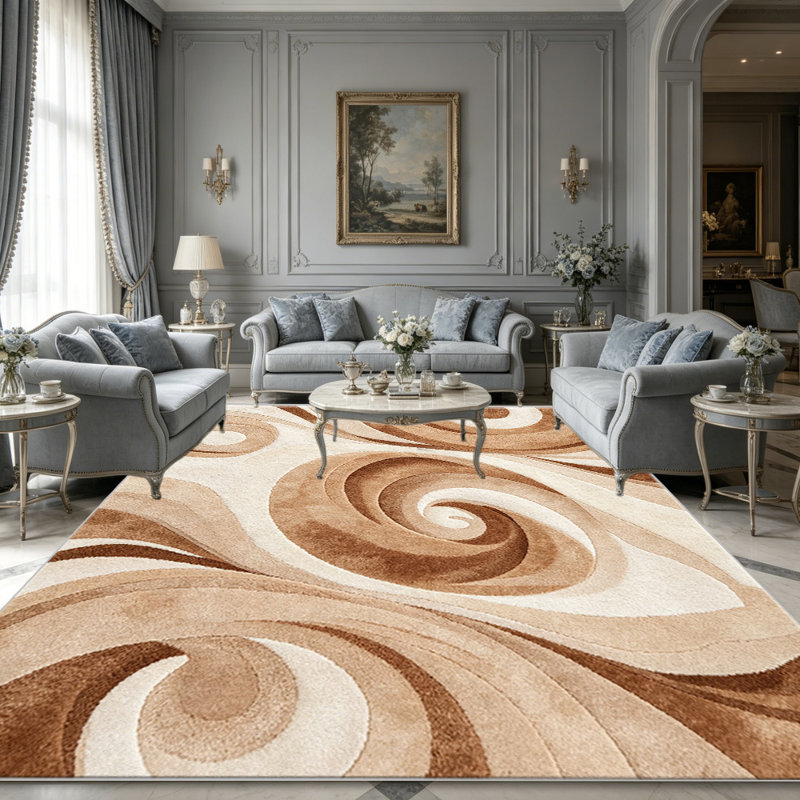 Beige Swirl Abstract carpet-easy to clean, machine-washable, soft and comfortable; suitable for door mats, kitchens, living rooms, bedrooms, corridors, and laundry areas. Easy to clean, durable carpet for home decoration.
