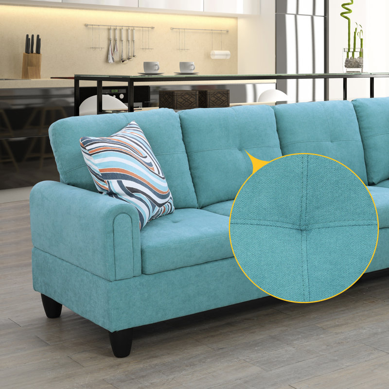Gonen Upholstered L-Shaped Sectional, Right Hand Facing, Green Velvet/Linen Blend
