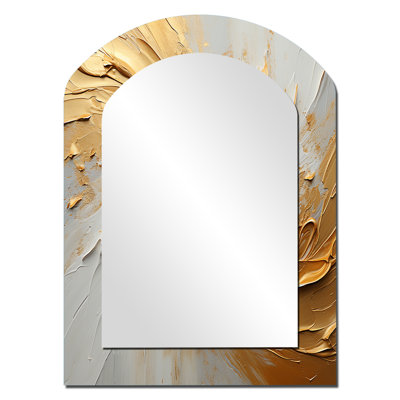 Gold And Beige Soft Wave Paint - Abstract Shapes Irregular Shape Unique Wall Mirror, Modern Asymmetrical Mirror, Printed Metal Art