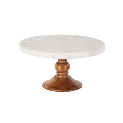 Présentoir à gâteaux en bois de manguier blanc avec base en bois