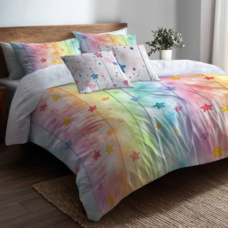 Ensemble de literie céleste 5 pièces pour adolescents - Ensemble de housse de couette et de coussin décoratif pour enfants Sweet Star Chains