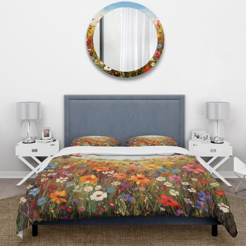 Ensemble de housse de couette Colorful Wildflowers Meadow Blooms I Bedding, Housse de couette pour très grand lit et 2 très