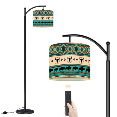 Arc Floor Lamp Southwestern Native American Inspired Geometric Buffalo Turquoise Floor Lamps with Remote LED Lights Adjustable Lamp Shades Tall Standing Lamps for Reading Office Living Room
