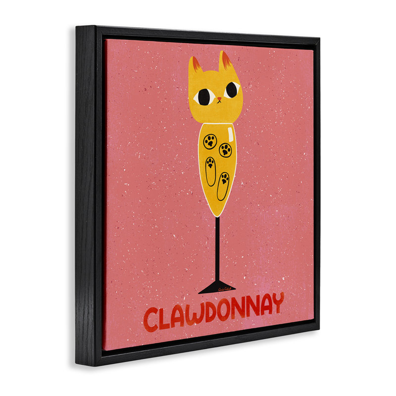 Cadre flottant Clawdonnay Feline Wine, design par Carrie Cantwell, Cadre flottant noir de jais, 18" H x 18" W