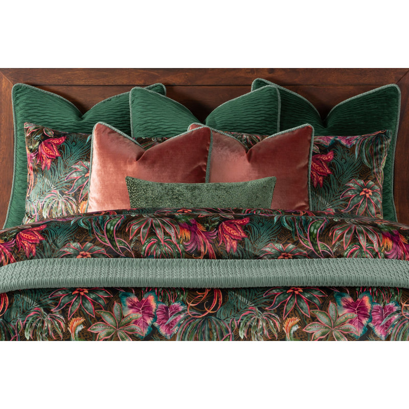 Tropical Floral Print Velvet Duvet Cover & Insert Set, King Duvet Cover + 5 Shams + 3 Pillows