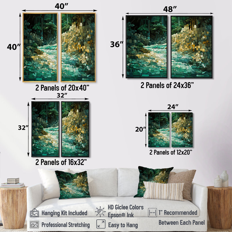 Abstrait Emerald Wild Forest River I - Red Lake House, reproduction d'art sur toile, 20" H x 24" W, Black