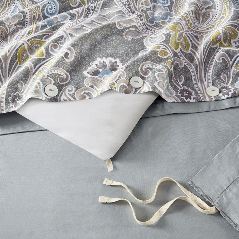 Housse de couette en coton gris double / grand - 5 pièces avec taies décoratives et coussins décoratifs