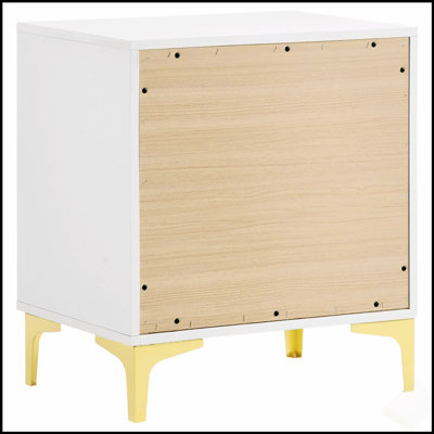 Table de chevet 2 tiroirs Lush White and Gold, espace de rangement spacieux pour les chambres modernes et élégantes