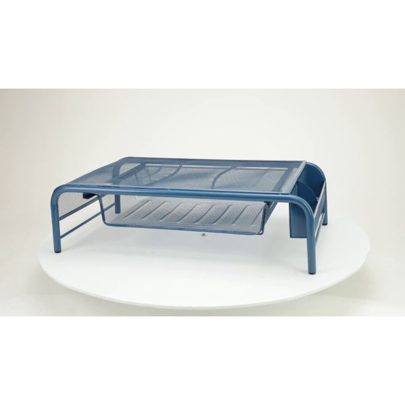 Silver Metal Mesh Monitor Stand with Drawer and Organizer