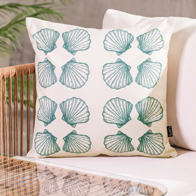 Indoor / Outdoor Abstract Square Cushion, Sage/White Small Sea Shell