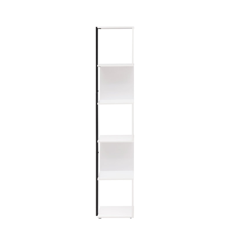 White Wood 5-Tier Corner Bookcase with Metal Support