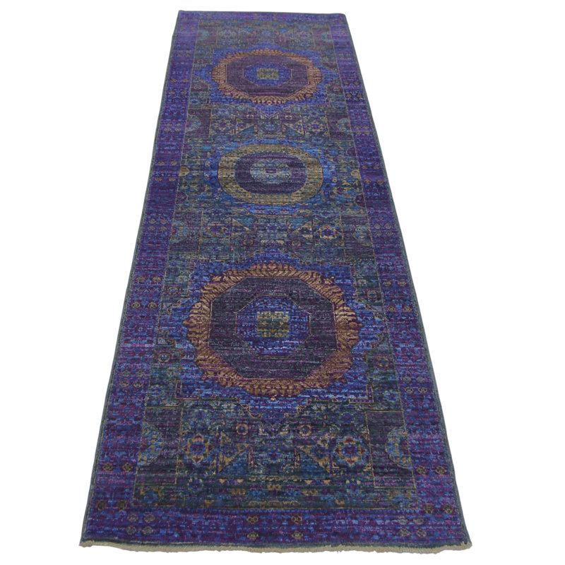 Hand Knotted Wool Area Rug in Gray And Purple