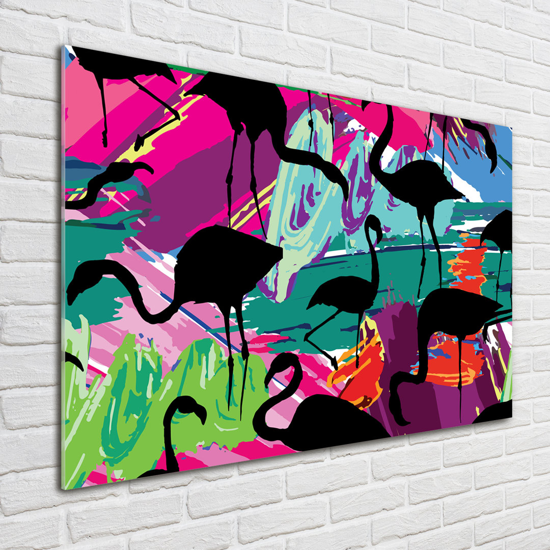 Glasbild Flamingos