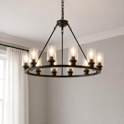 34in Modern Coffee brown Wagon Wheel Chandelier