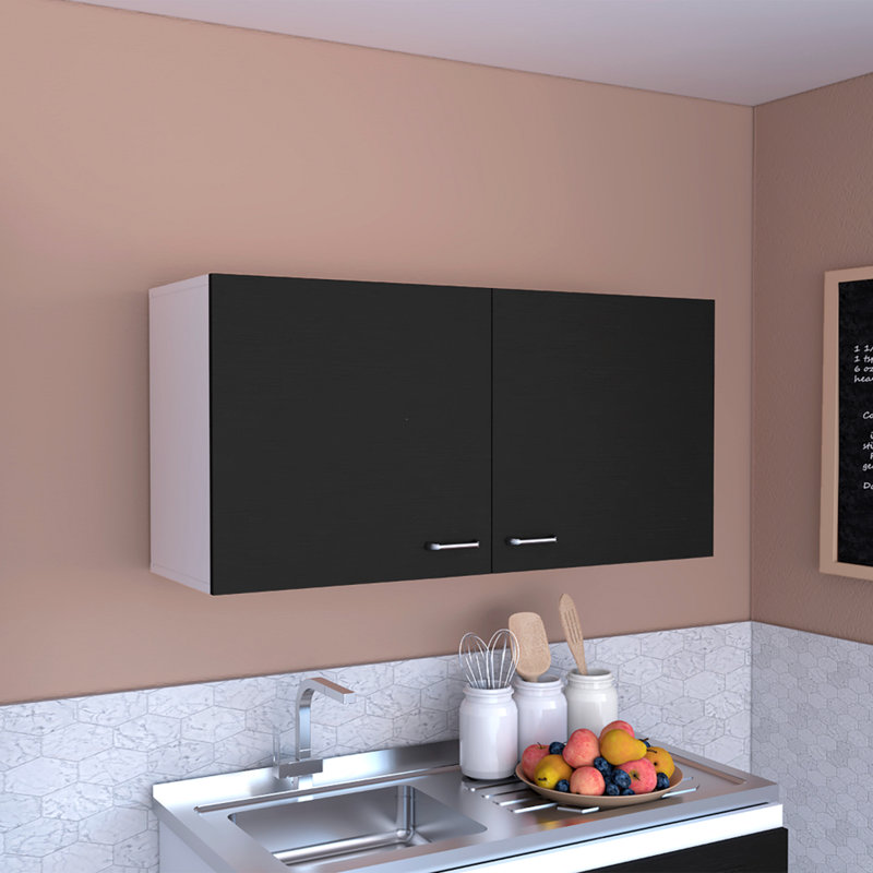 Armoire murale H 19 po, deux portes, deux tablettes internes, Noir