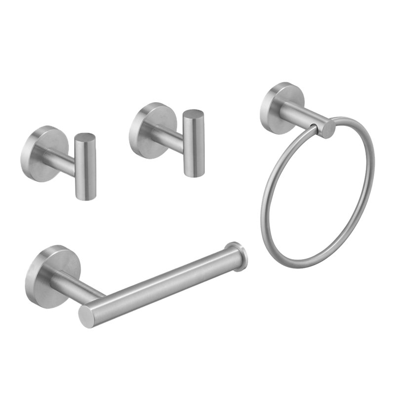 Bathroom Hardware 4-Piece Bath Hardware Set With Towel Ring, Robe Hook, Toilet Paper Holder, Brushed Nickel