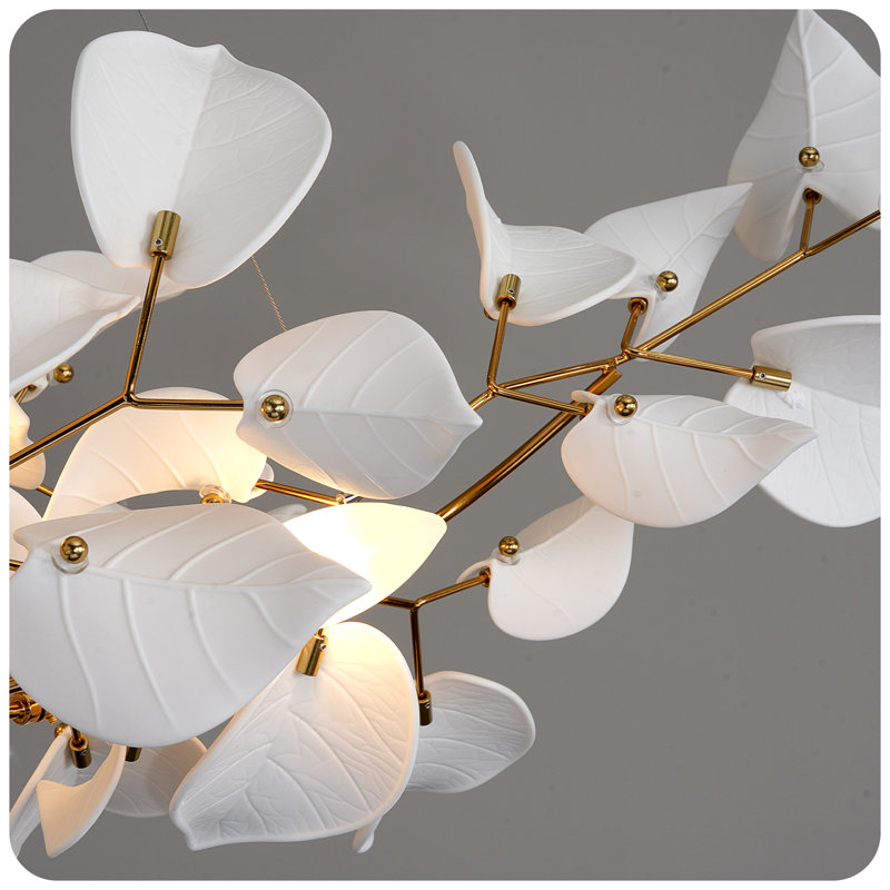 Lustre en céramique en forme de feuille, lustre en forme de branche, H 13,78 po x l 39,37 po x P 39,37 po, Doré