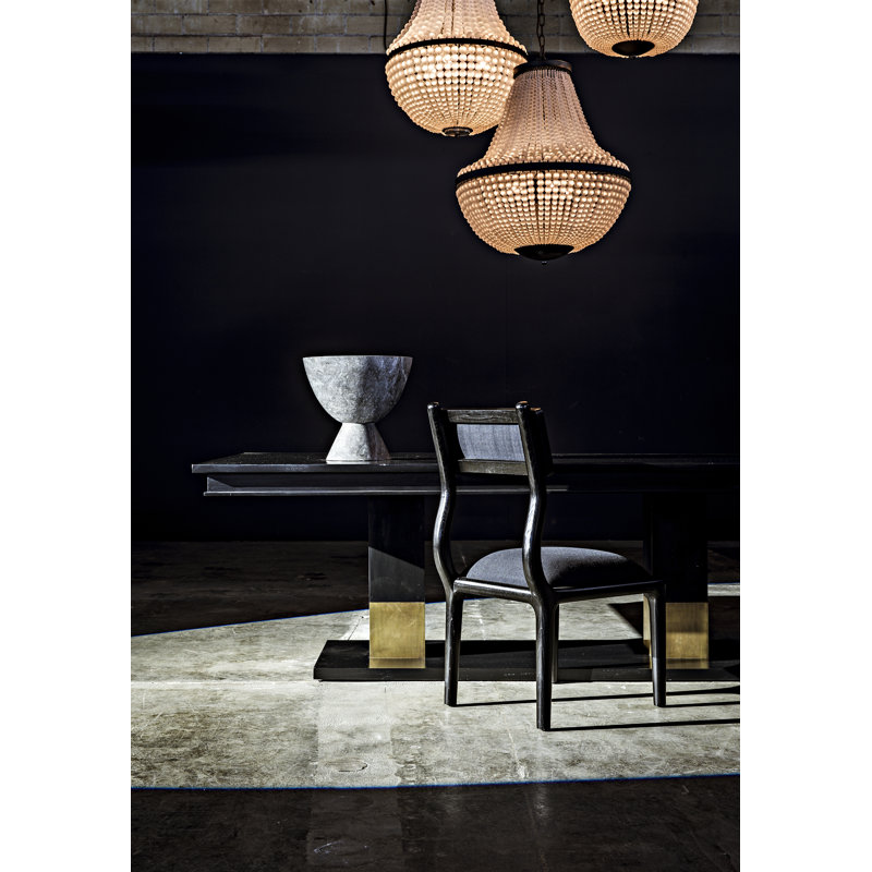 Ravenko Hand-Rubbed Black Mahogany Dining Table with Brass Accents