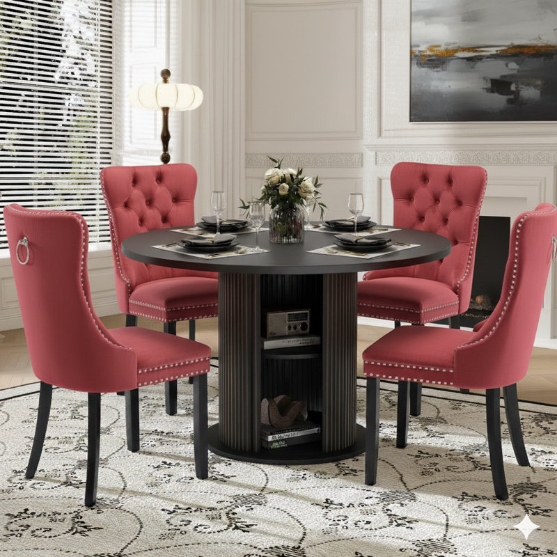 48 Inch Round Dining Table Sets For 4-6 People, Red