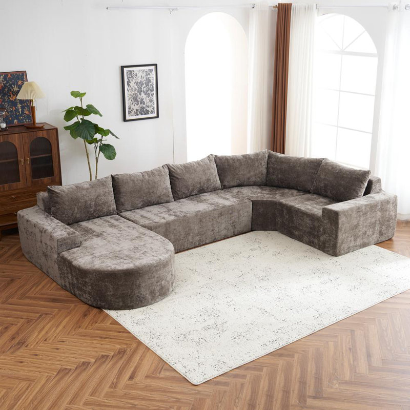141.7" Oversized Modular Sectional Sofa, Brown Chenille