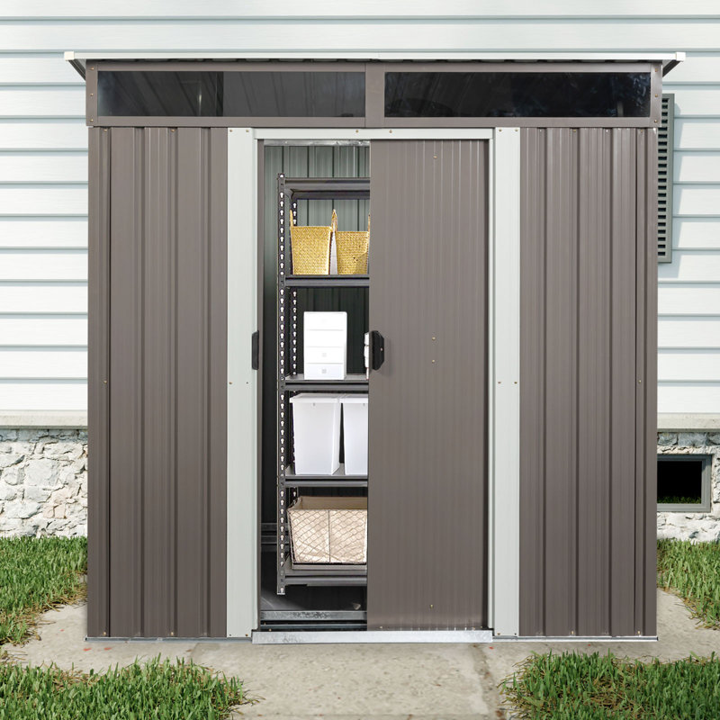 6x5 Metal Outdoor Storage Shed With Window And Transparent Plate Gray