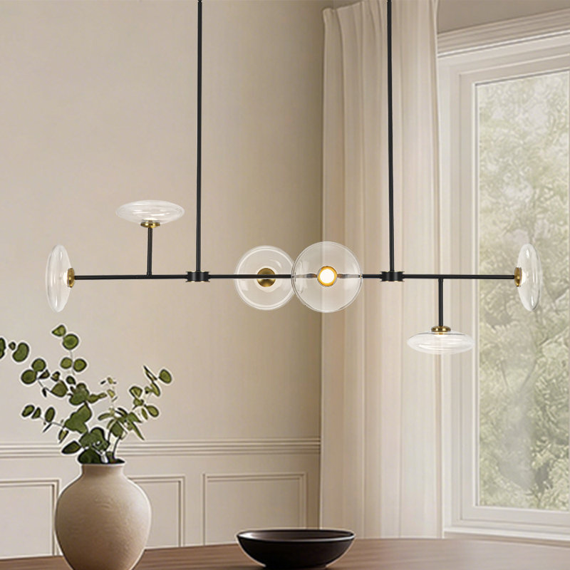 6-light Glass Linear Kitchen Island Chandelier, Black