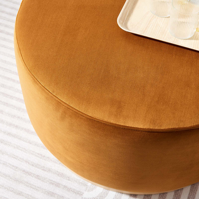 Tilden Large 29" Round Boucle Upholstered Ottoman, Brown Velvet
