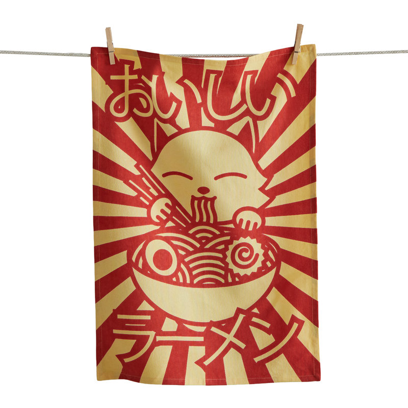 Tasty Ramen Dishtowel Red Multi Cotton Everyday Kitchen Towel