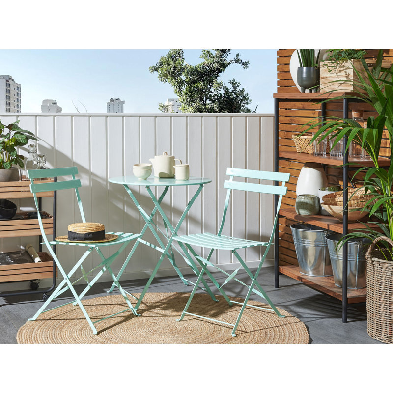 Bela 2 - Person Patio Dining Set with Round Table , Cushions Included, Mint Green