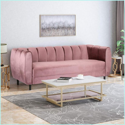Canapé moderne en velours beige 3 places pour le salon - Pieds en bouleau durable | Velours | Beige | Dossier serré