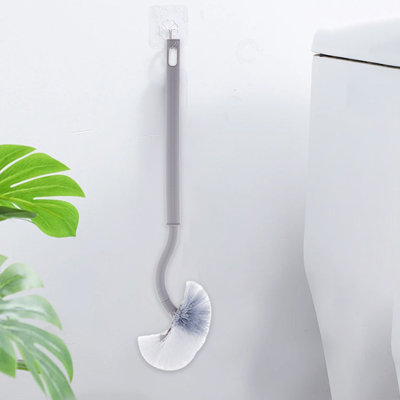 Brosse de toilette murale à long manche pour ménage, sans outil de nettoyage d'angle mort, 15,7 x 4,3 po, gris