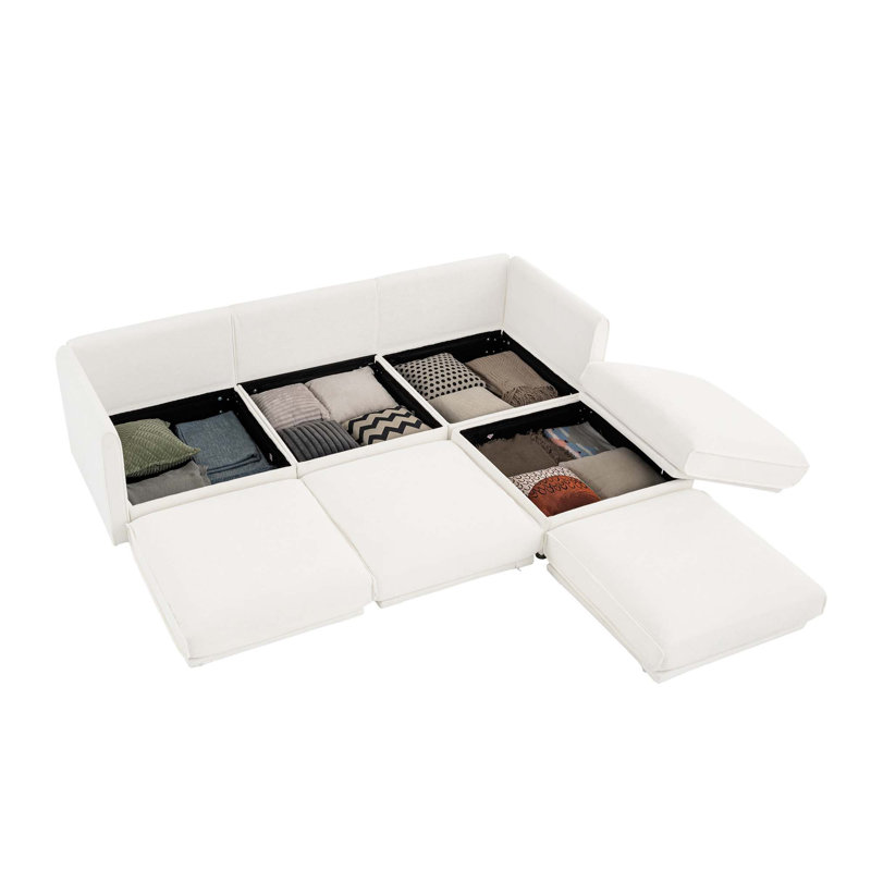 Canapé en tissu confortable avec rangement dissimulé et conception ergonomique pour le salon, Chenille blanche, 3